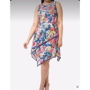 Adrianna Papell Floral Print Sleeveless Midi Dress Elegant Garden Style size 8